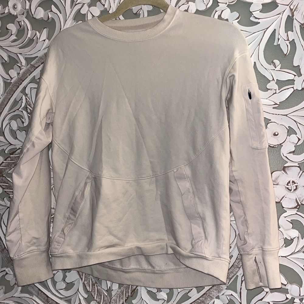 ALL IN MOTION FRENCH TERRY WOVEN MIX CREW VANILLA SWEATSHIRT sz XS EUC